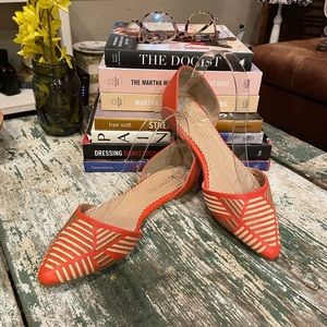 Restricted Orange Embroidered D’orsay flats